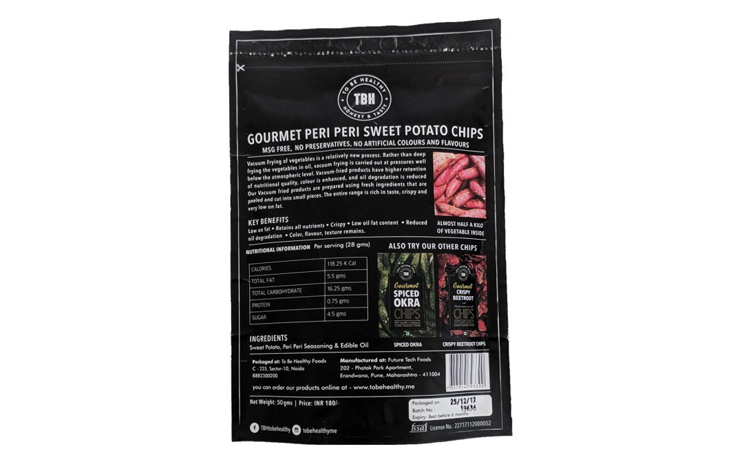 To Be Healthy Gourmet Peri Peri Sweet Potato Chips   Pack  50 grams